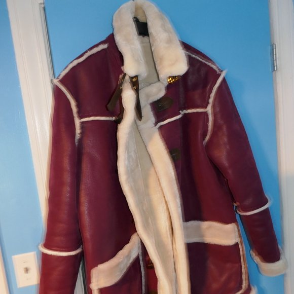 MENS 2XL Jordan Craig Denali Shearling Burgundy Fisherman PIMP FUR Coat Jacket - Picture 9 of 13